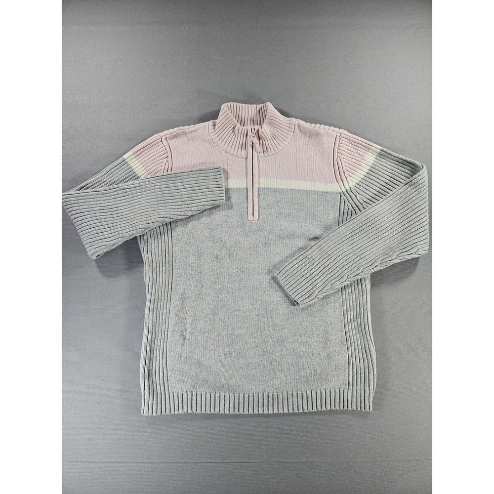 St. Johns Bay Vintage Y2K Colorblock Quarter Zip Sweater Grey Pink Knit Large